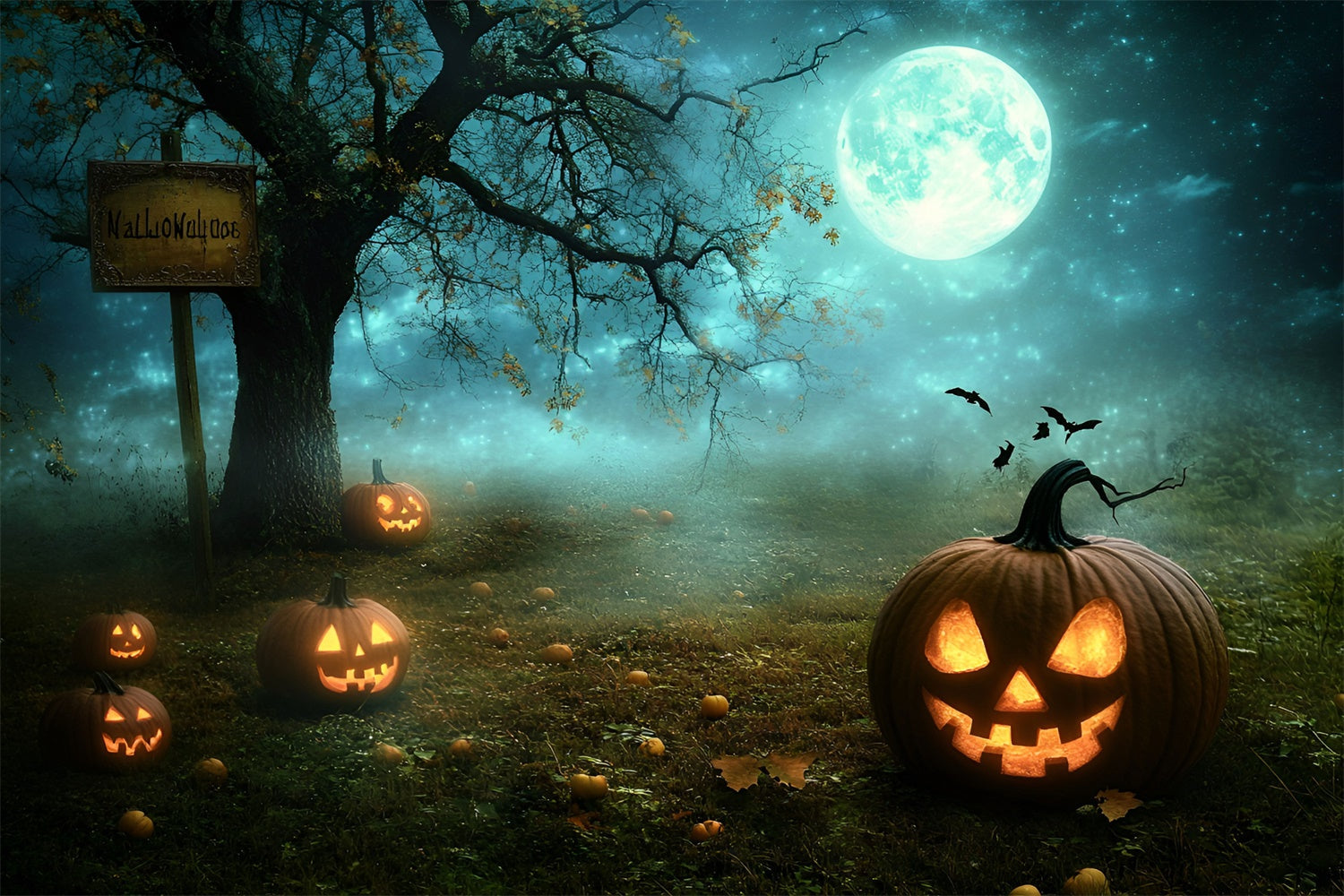 Halloween Photo Backdrops Moonlit Pumpkin Grove Backdrop UK GQ6-237