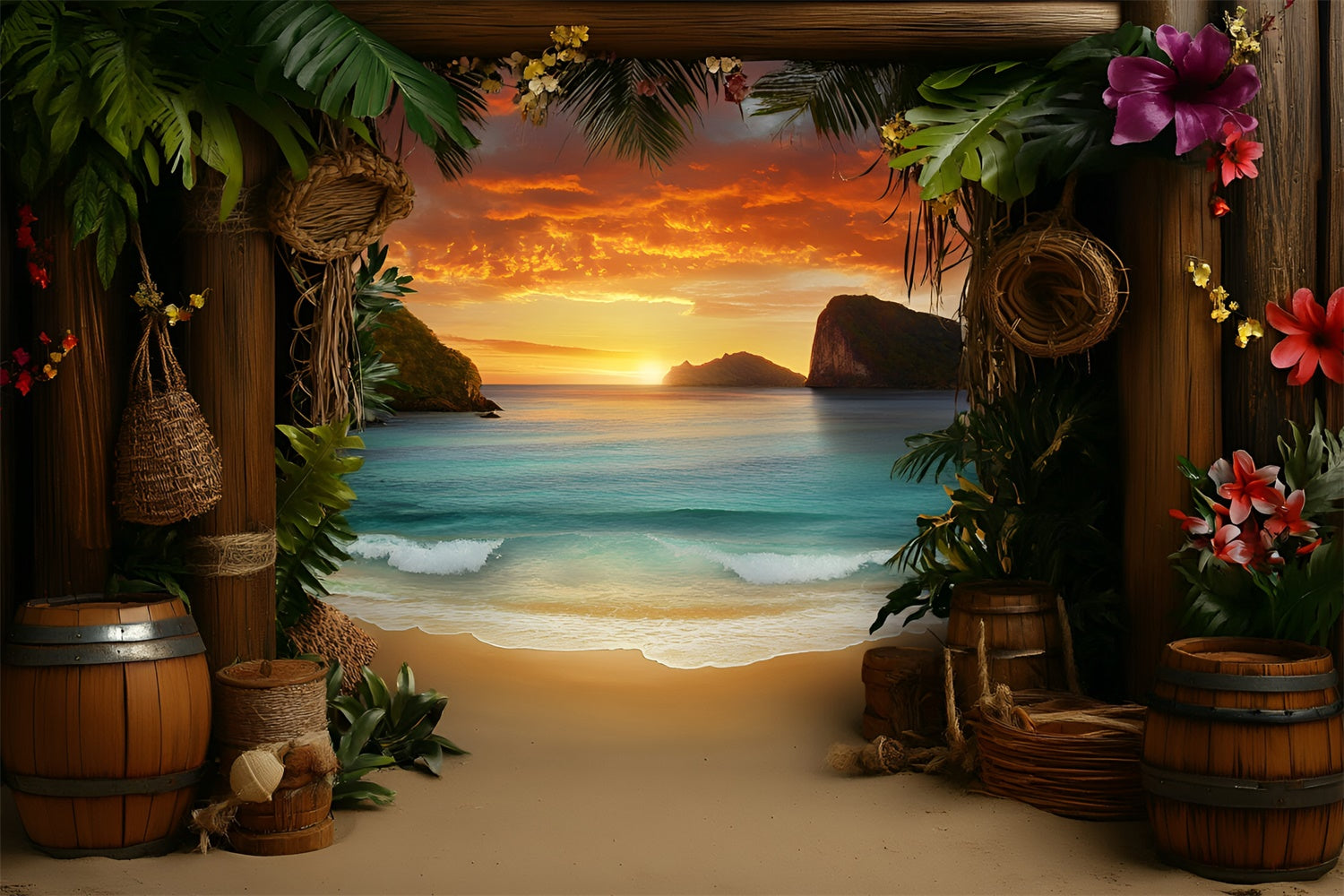 Tropical Beach Backdrop Sunset Getaway Summer Photo Backdrop UK GQ6-24