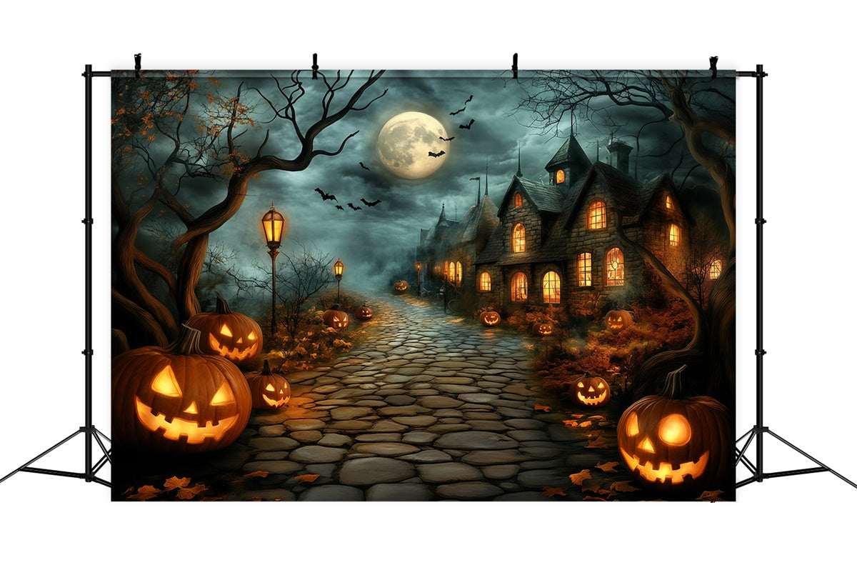 Photography Halloween Backdrop Pumpkin Path Village Backdrop UK GQ6-240