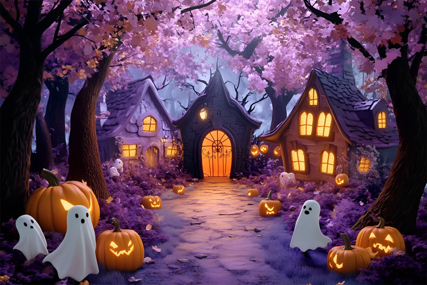 Forest Backdrops Enchanted Ghost Village Halloween Backdrop UK GQ6-241