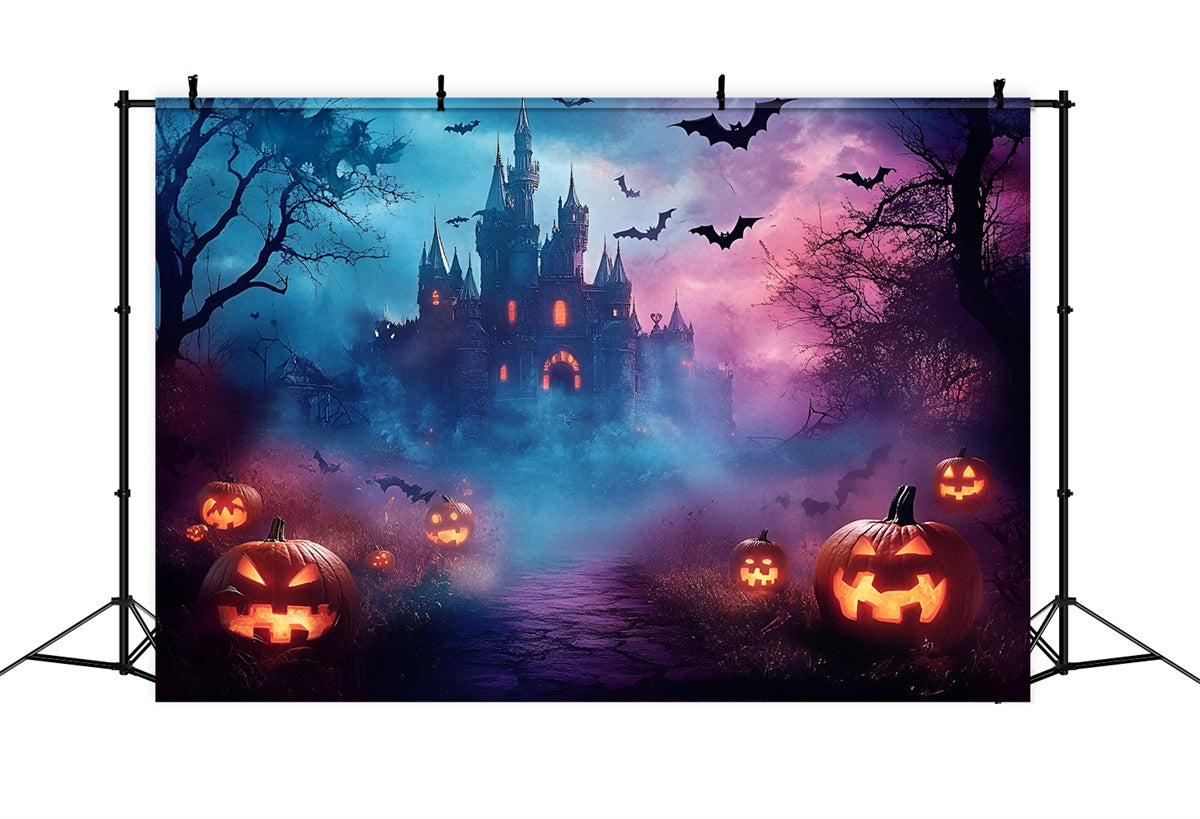 Halloween Picture Backdrop Spooky Misty Castle Night Backdrop UK GQ6-242