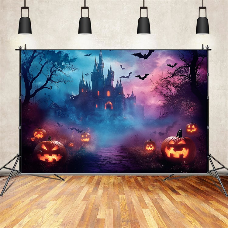 Halloween Picture Backdrop Spooky Misty Castle Night Backdrop UK GQ6-242