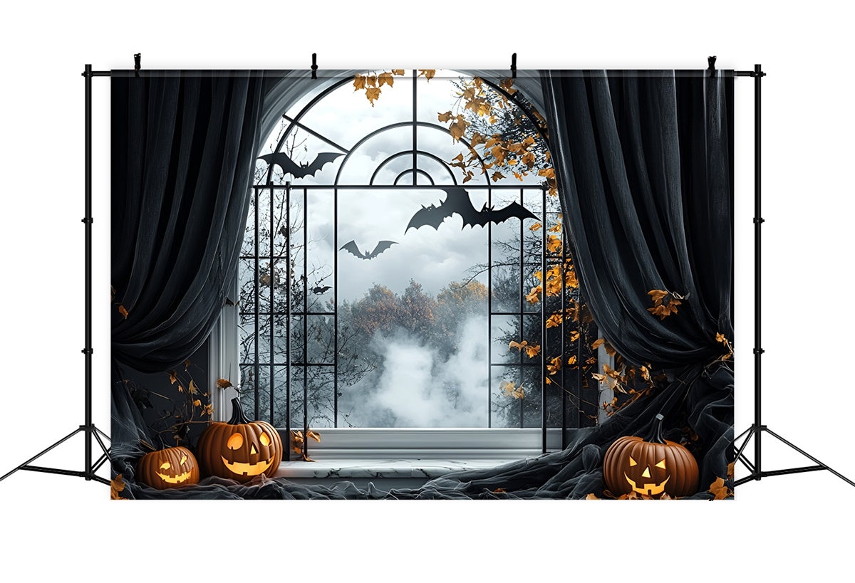 Halloween Photo Backdrop Haunted Window Bat Flight Backdrop UK GQ6-244