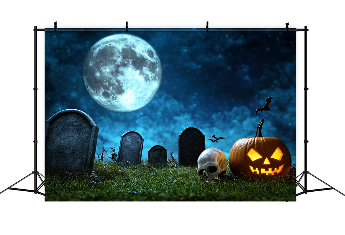 Halloween Graveyard Backdrop Full Moon Pumpkin Skull Backdrop UK GQ6-246