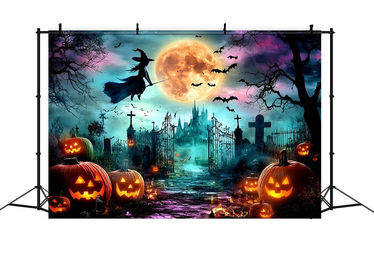 Halloween Witch Backdrop Moonlit Witch Pumpkins Backdrop UK GQ6-247