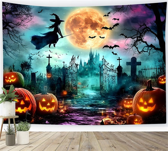 Halloween Witch Backdrop Moonlit Witch Pumpkins Backdrop UK GQ6-247