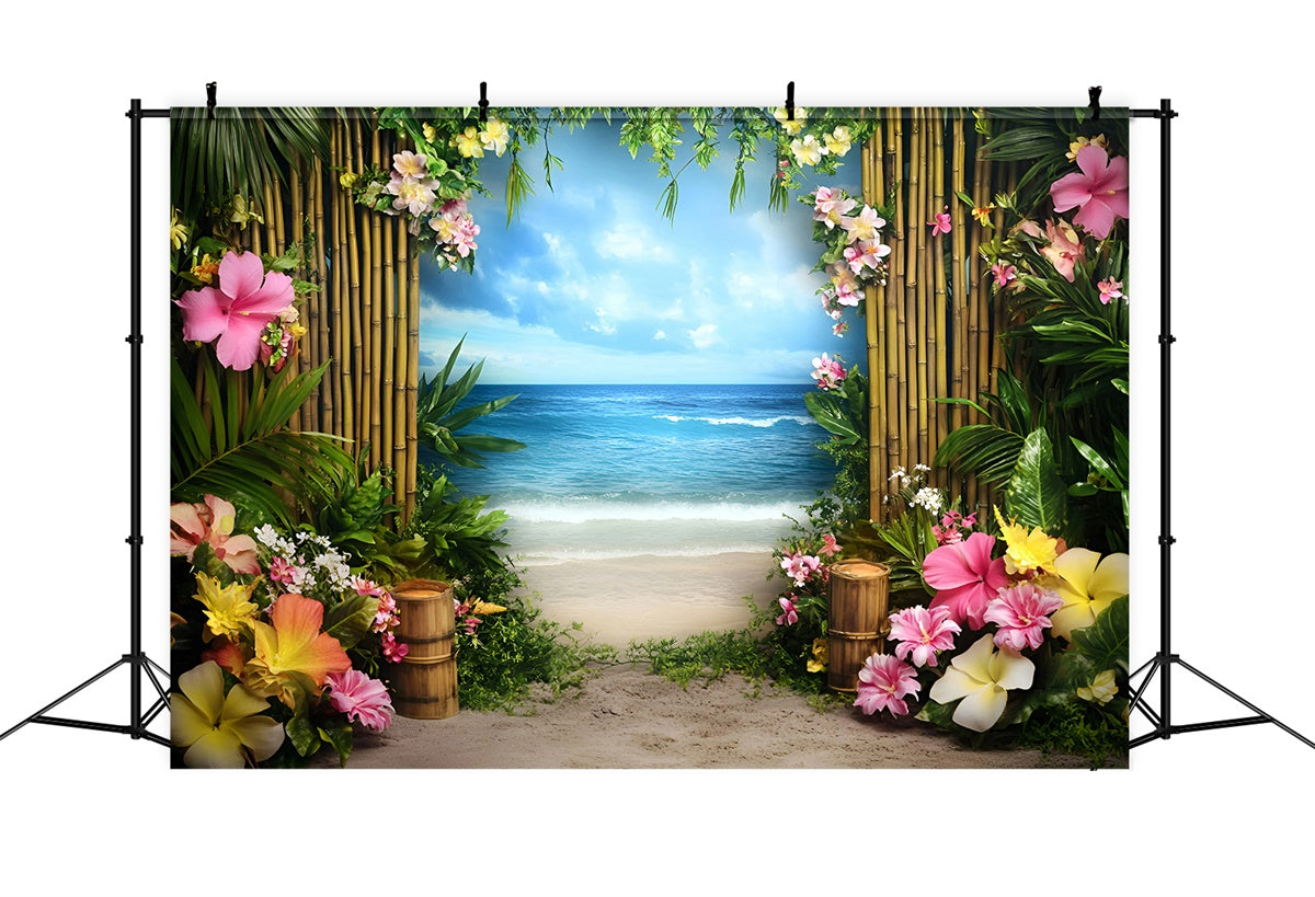 Beach Theme Backdrop Floral Bamboo Path Summer Backdrops UK GQ6-25