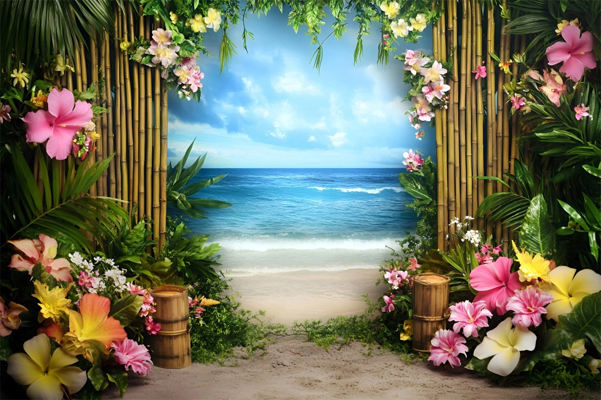 Beach Theme Backdrop Floral Bamboo Path Summer Backdrops UK GQ6-25