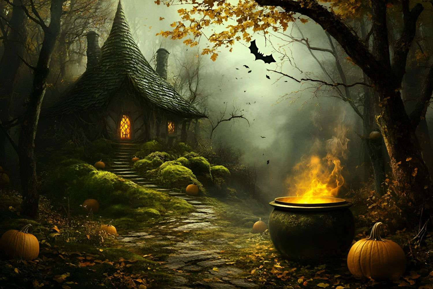 Halloween Backdrop For Photos Haunted Witch Cottage Backdrop UK GQ6-250