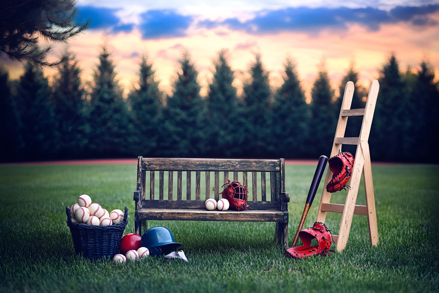 Baseball Backdrops Sunset Baseball Bench Backdrop UK GQ6-261