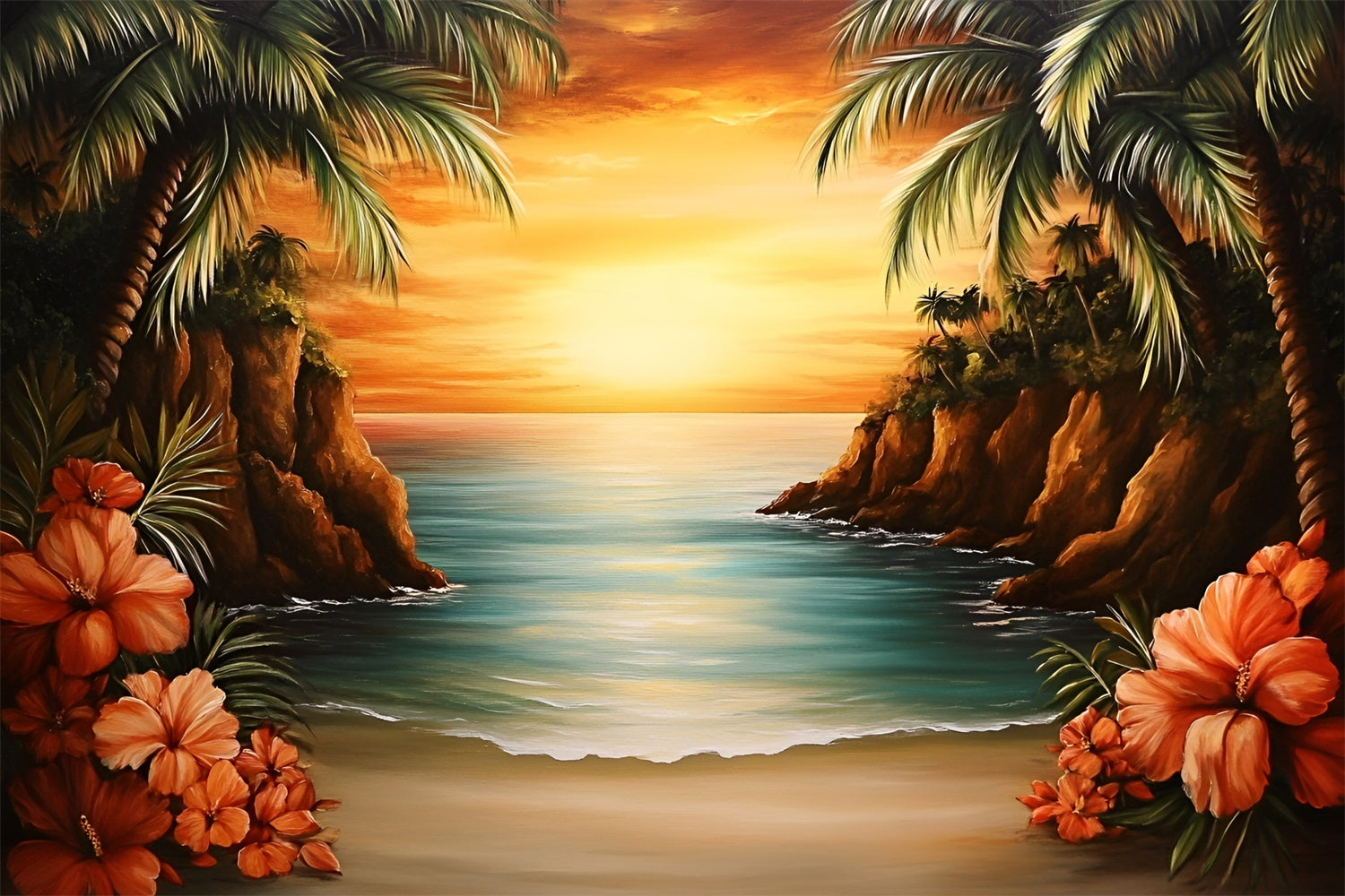 Tropical Beach Backdrop Romantic Island Sunset Summer Backdrop UK GQ6-27