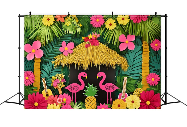 Hawaiian Theme Backdrop Pink Flamingo Paradise Summer Backdrops UK GQ6-29