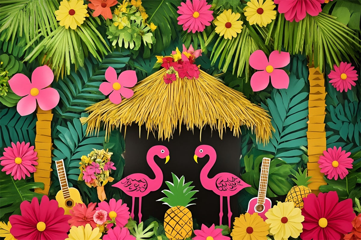 Hawaiian Theme Backdrop Pink Flamingo Paradise Summer Backdrops UK GQ6-29