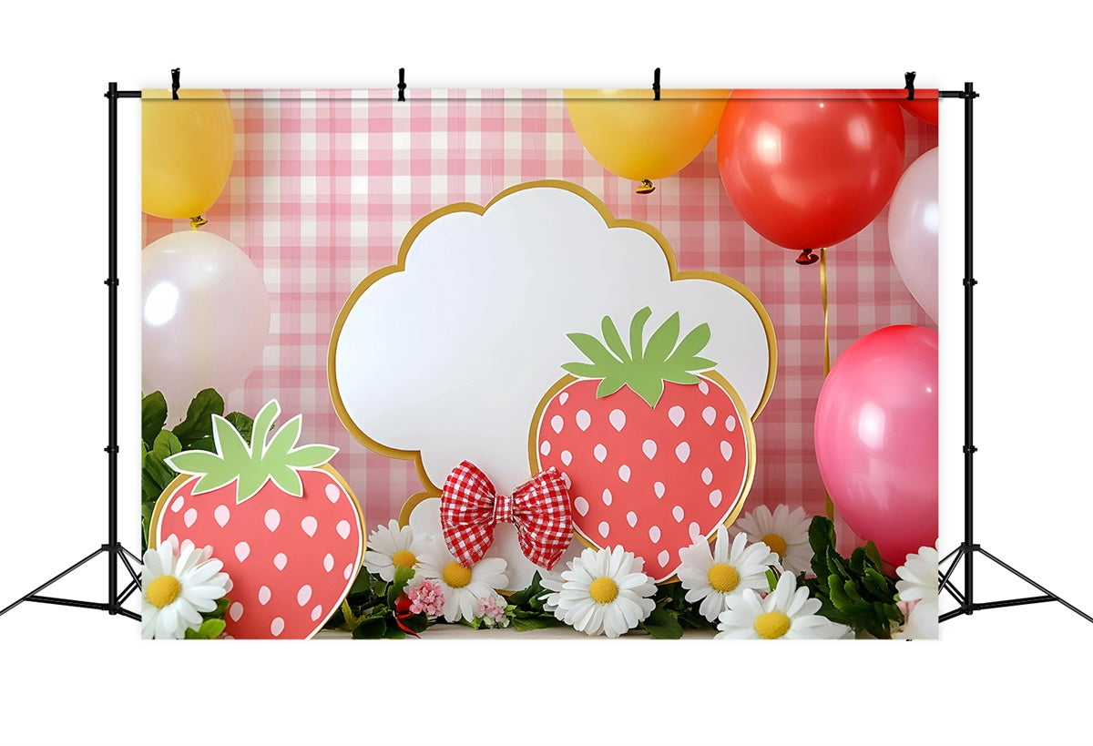 Backdrop For Birthday Pink Gingham Strawberry Backdrop UK GQ6-295