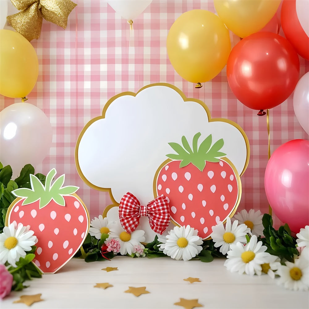 Backdrop For Birthday Pink Gingham Strawberry Backdrop UK GQ6-295