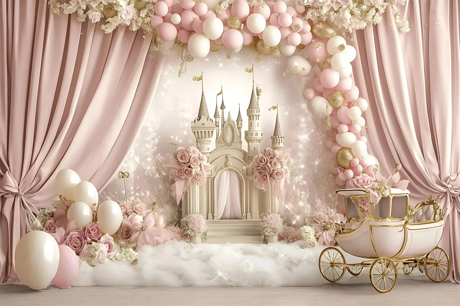 Cake Smash Backdrop Girl Rose Carriage Fantasy Backdrop UK GQ6-299