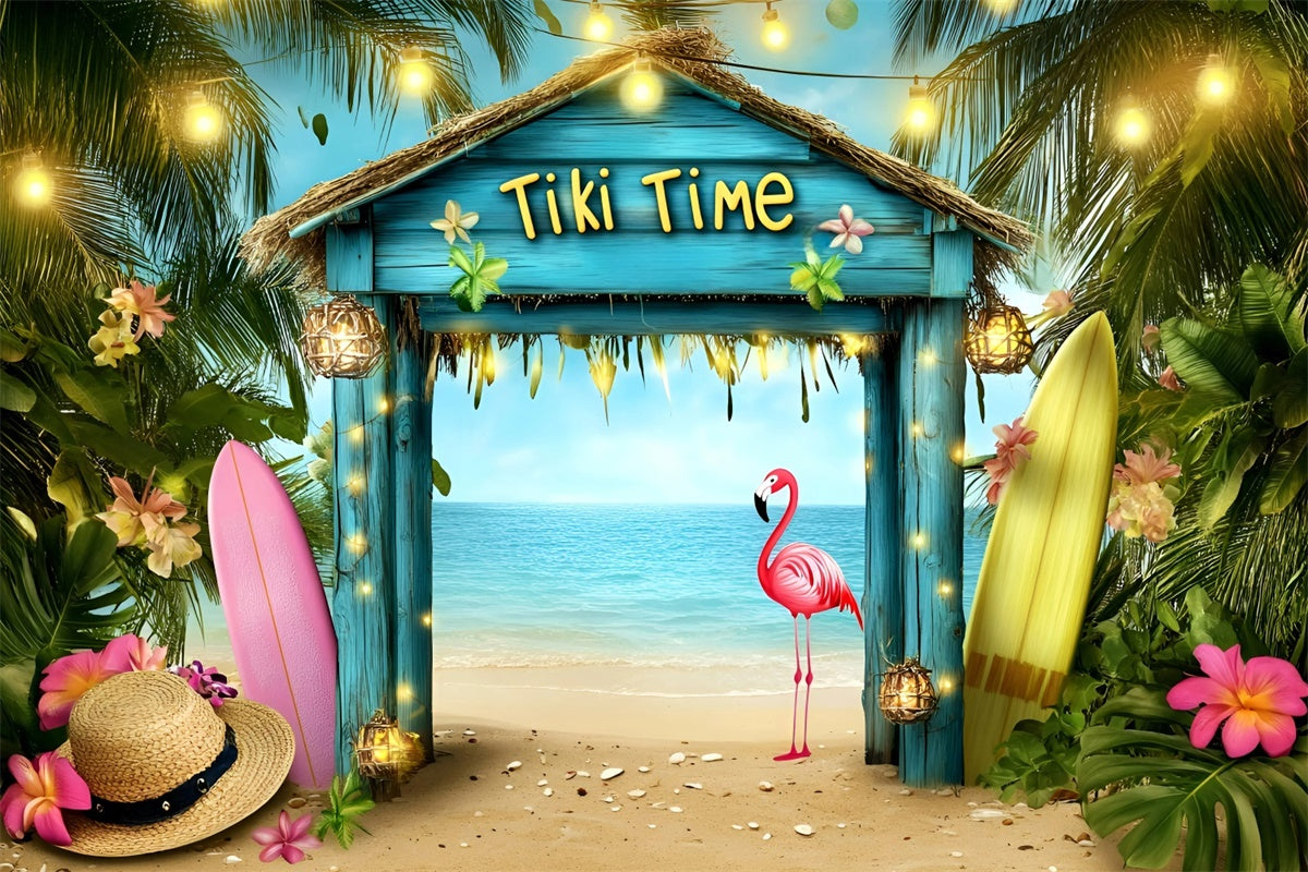 Hawaiian Photo Backdrop Beach Bash Flamingo Summer Backdrops UK GQ6-30