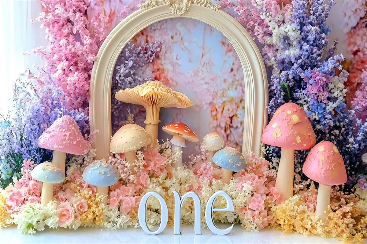 1st Birthday Backdrop Magical Mushroom Garden Backdrop UK GQ6-304