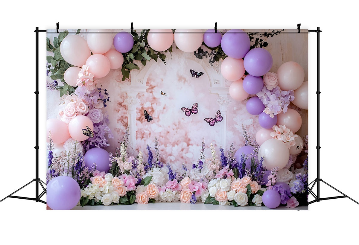 Smash Cake Backdrop Lavender Garden Butterfly Backdrop UK GQ6-310