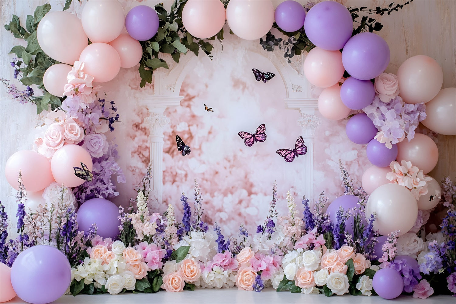 Smash Cake Backdrop Lavender Garden Butterfly Backdrop UK GQ6-310