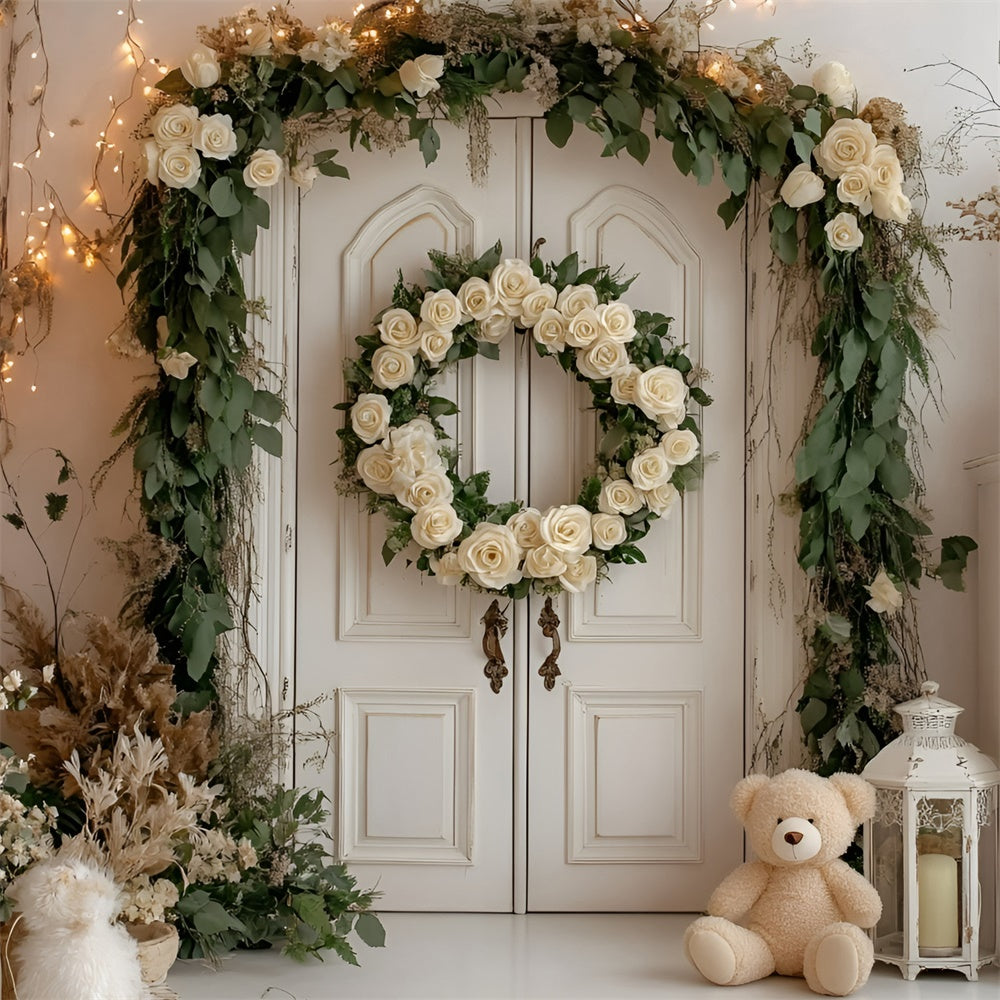 Cake Smash Photography Backdrops Rustic Rose Wreath Backdrop UK GQ6-319