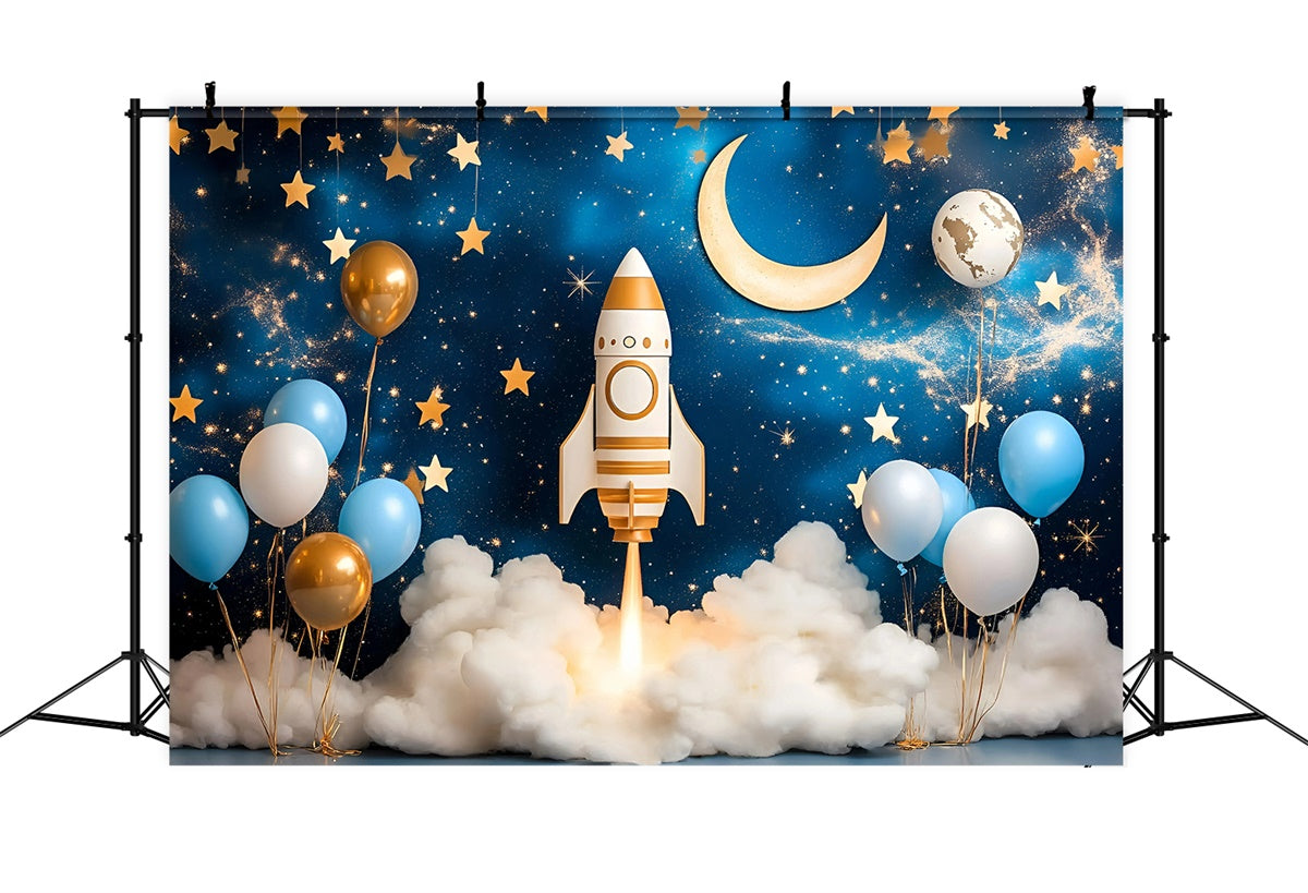 Cake Smash Backdrop Boy Rocket Star Galaxy Backdrop UK GQ6-332
