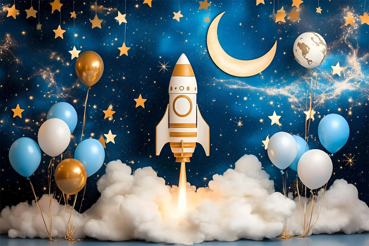 Cake Smash Backdrop Boy Rocket Star Galaxy Backdrop UK GQ6-332
