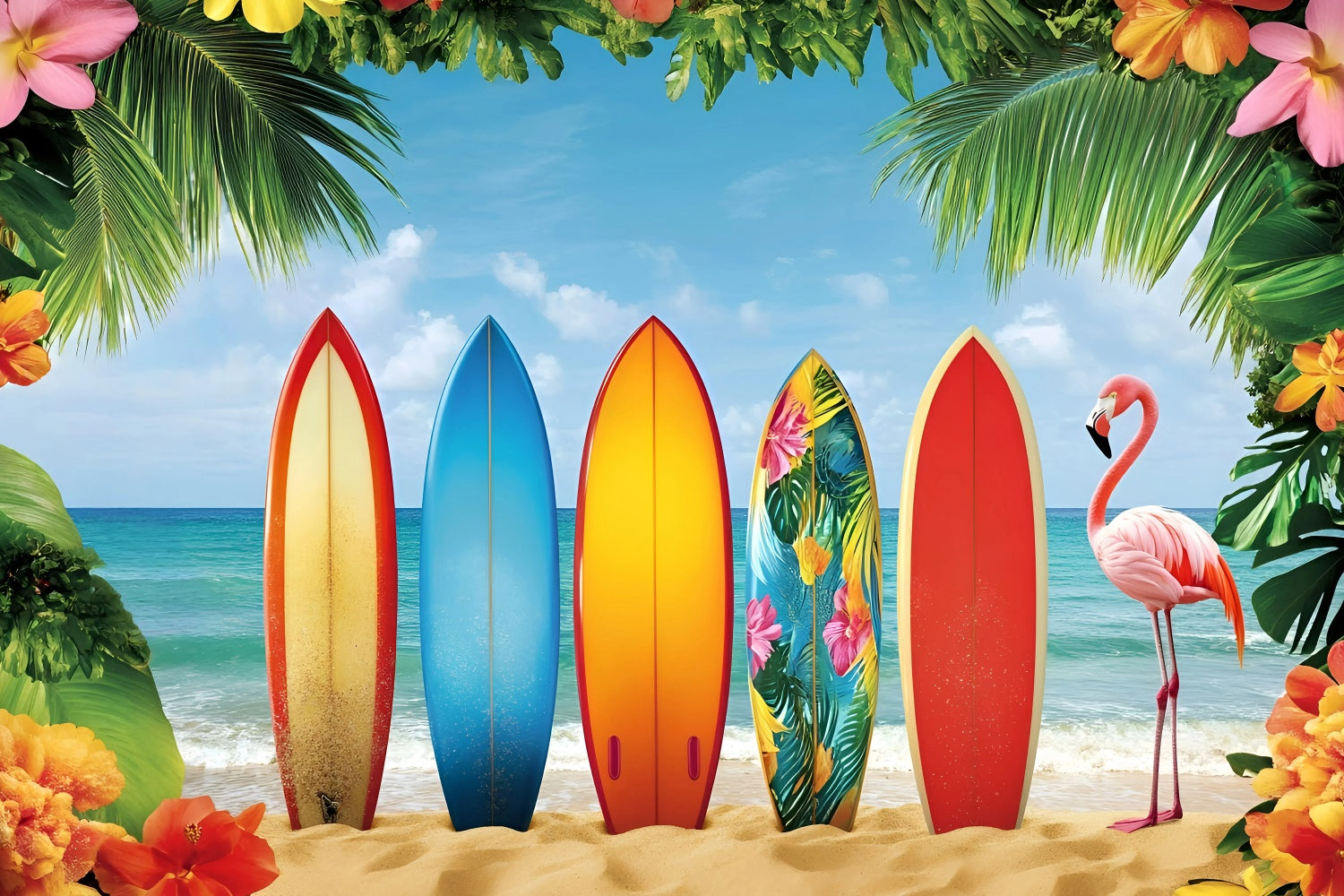 Summer Beach Backdrop Tropical Surfboard Paradise Backdrop UK GQ6-34