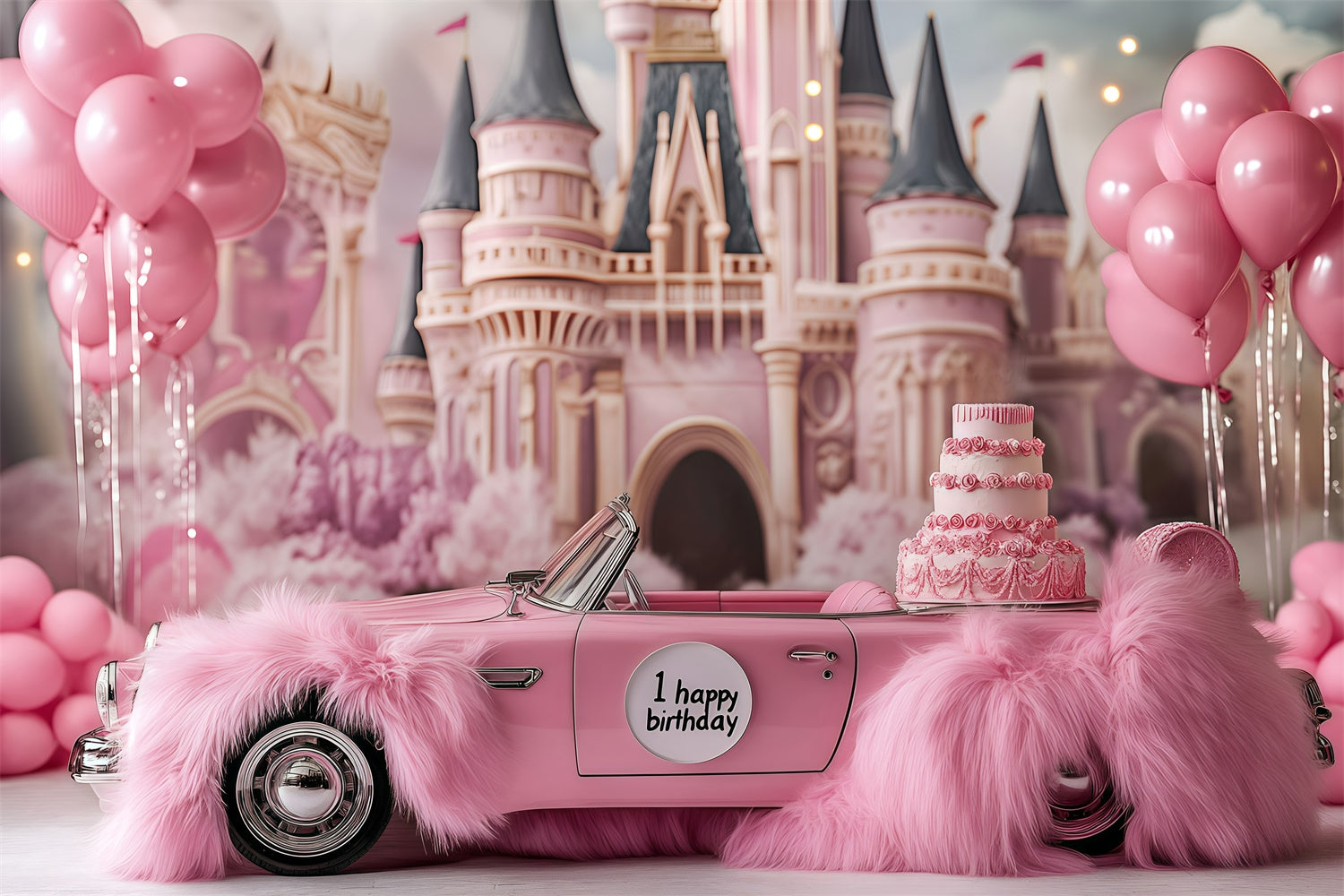 Cake Photography Backdrops Pink Convertible Castle Backdrop UK GQ6-341