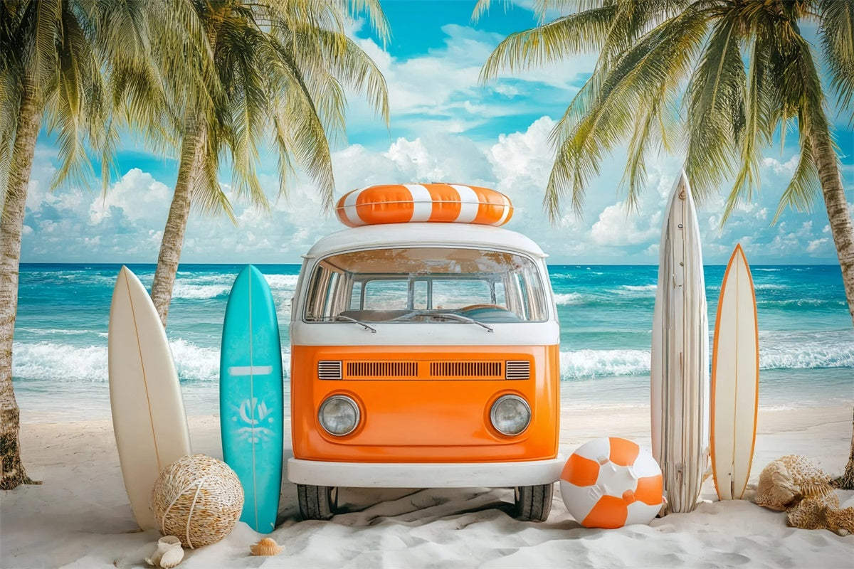 Beach Backdrop Photography Retro Surf Bus Summer Backdrop UK GQ6-5