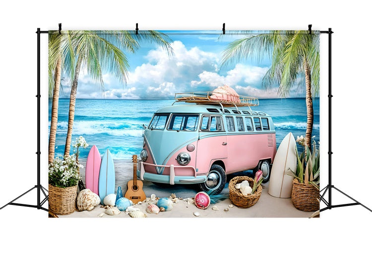 Beach Theme Backdrop Guitar Beach Van Summer Backdrops UK GQ6-7