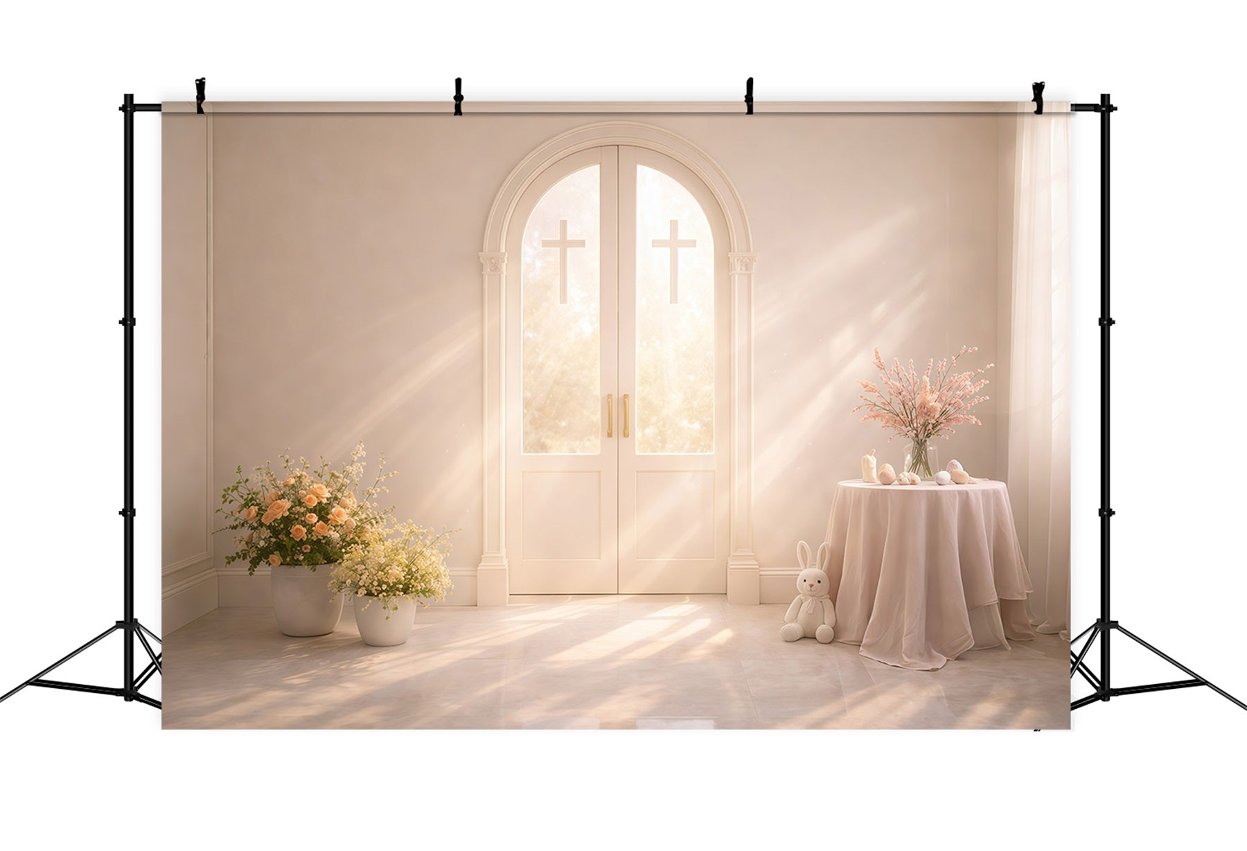 Church Easter Photo Backdrops Sunlit Cross Arch Doors Backdrops For Easter Pictures UK GQ61-10