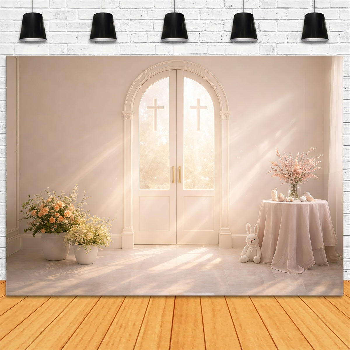 Church Easter Photo Backdrops Sunlit Cross Arch Doors Backdrops For Easter Pictures UK GQ61-10
