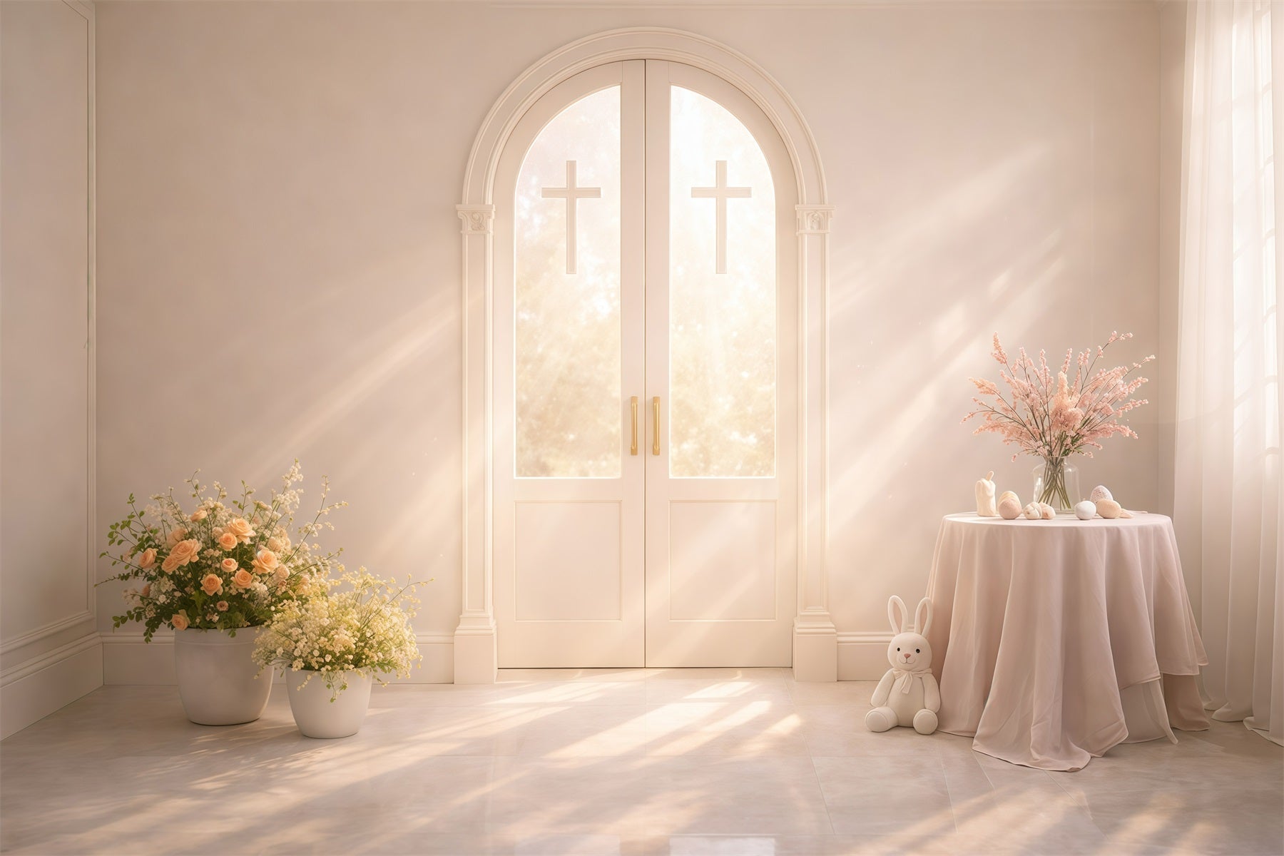 Church Easter Photo Backdrops Sunlit Cross Arch Doors Backdrops For Easter Pictures UK GQ61-10