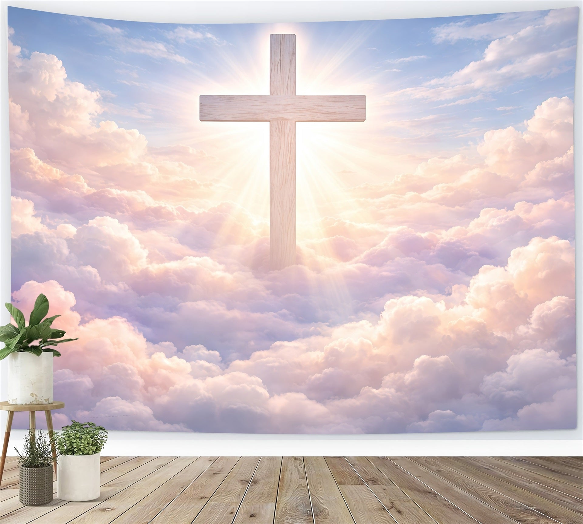 Easter Photo Backdrops Church Radiant Cross Heavenly Clouds Easter Themed Backdrop UK GQ61-14