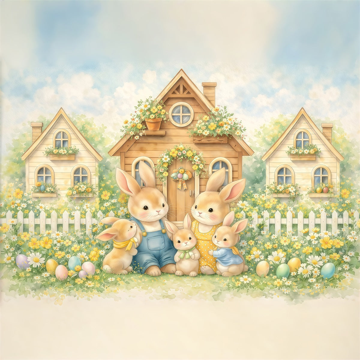 Peter Rabbit Backdrop Storybook Bunny Family Village Easter Photoshoot Backdrop UK GQ61-15