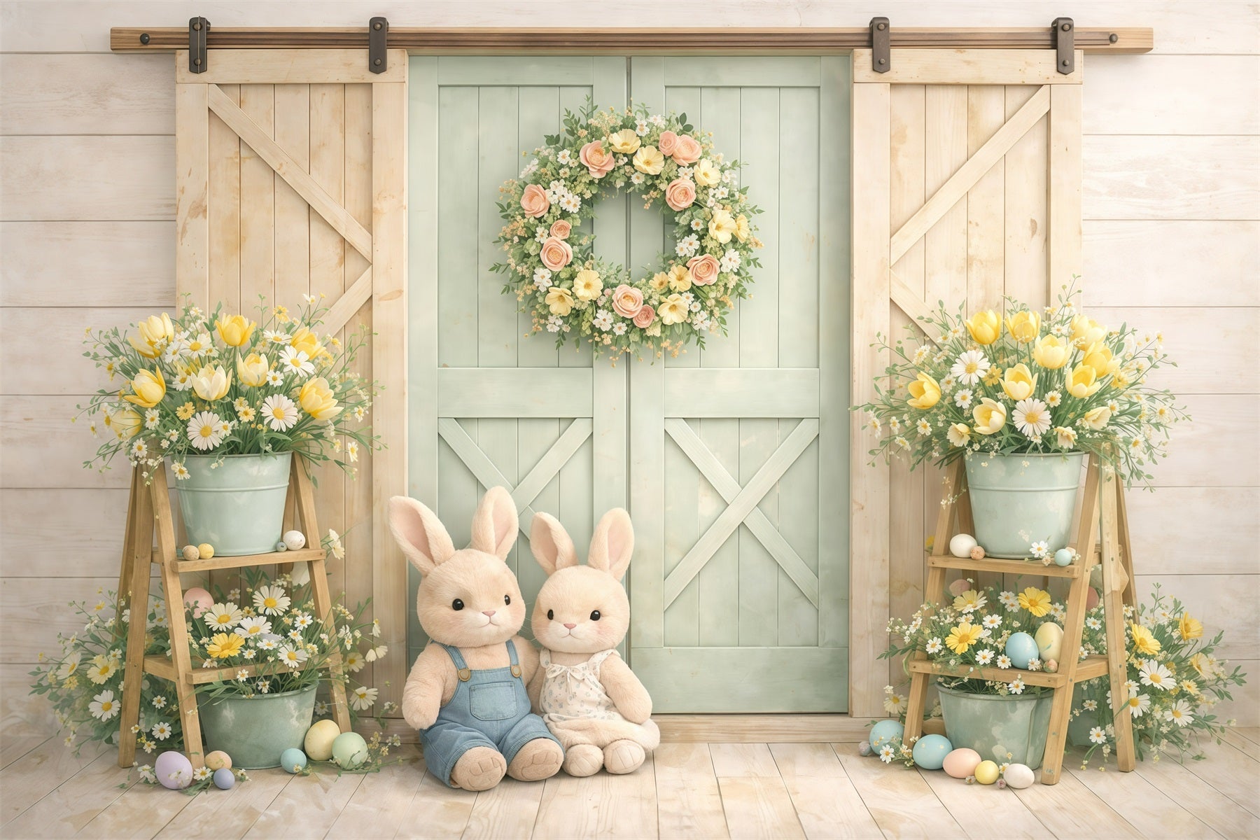 Peter Rabbit Photo Backdrop Pastel Bunny Barn Doors Easter Picture Backdrop Ideas UK GQ61-16