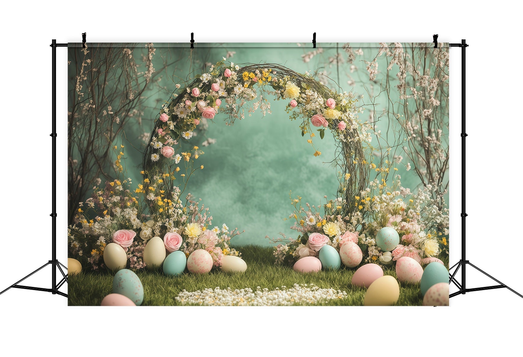Spring Easter Backdrop Wildflower Bouquet Egg Arch Easter Backdrops For Photos UK GQ61-17