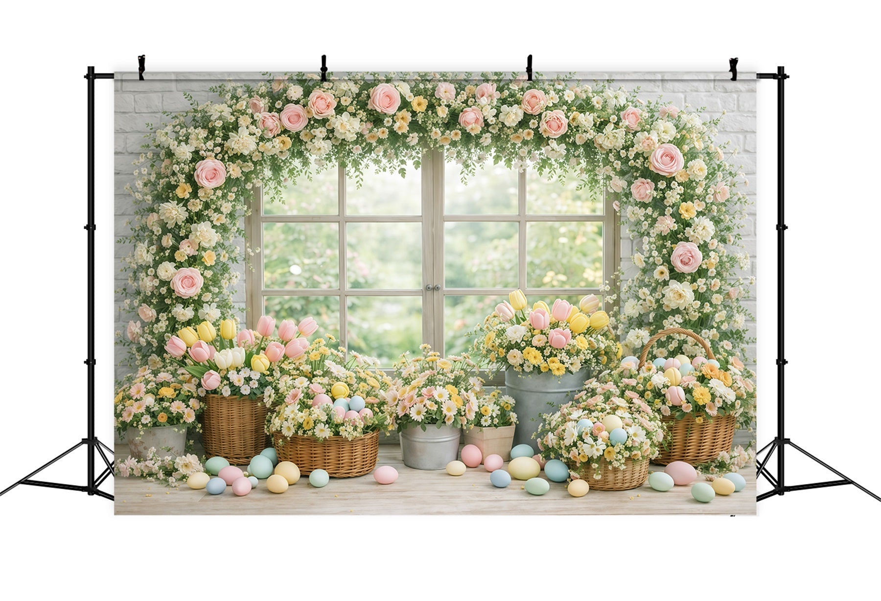 Easter Flower Backdrop Garden Window Floral Eggs Easter Backdrops Photography UK GQ61-19