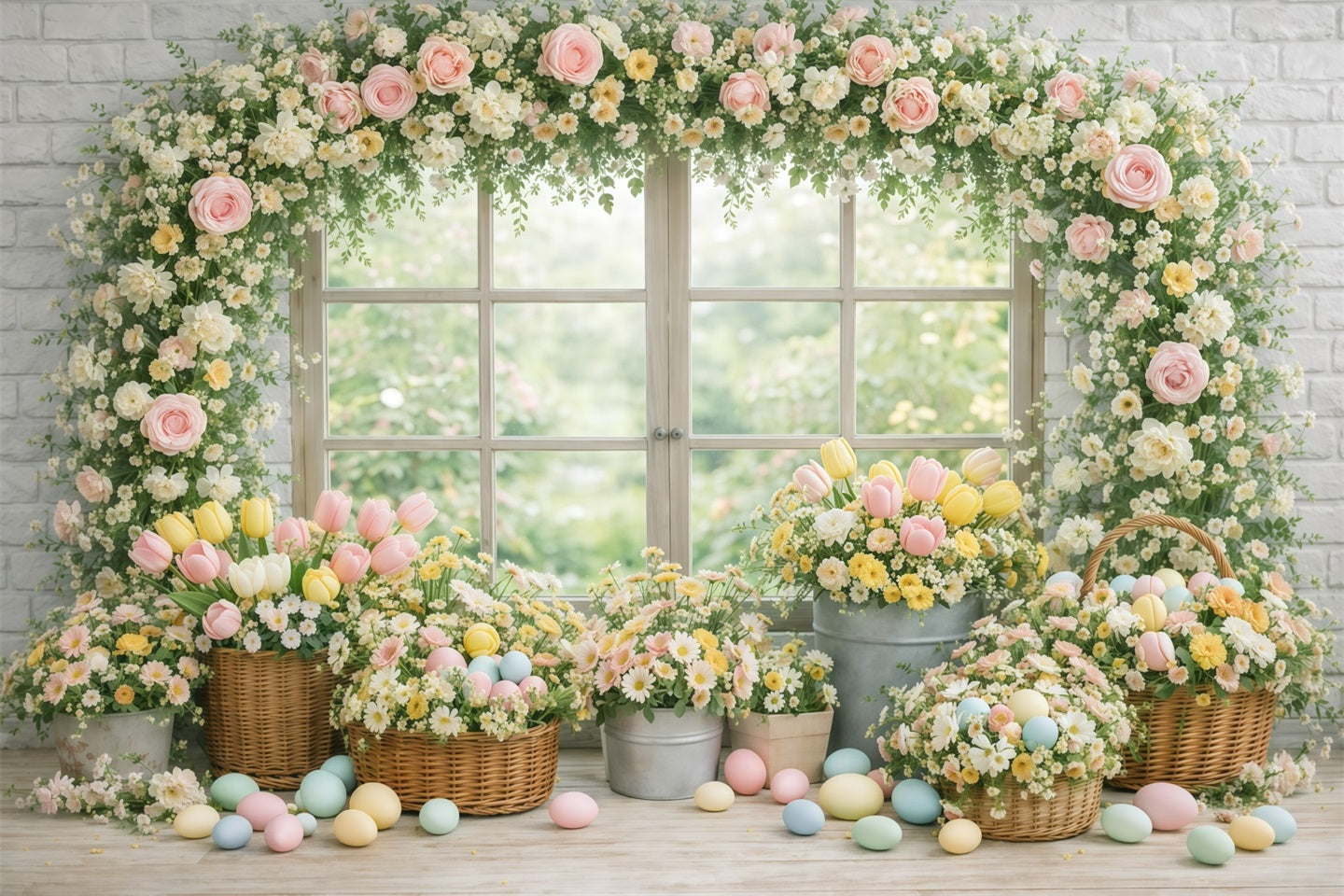 Easter Flower Backdrop Garden Window Floral Eggs Easter Backdrops Photography UK GQ61-19