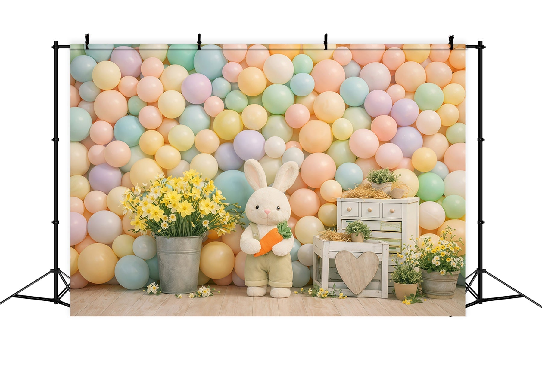 Easter Balloon Backdrop Ideas Pastel Macaron Bunny Daisies Easter Theme Backdrop UK GQ61-23