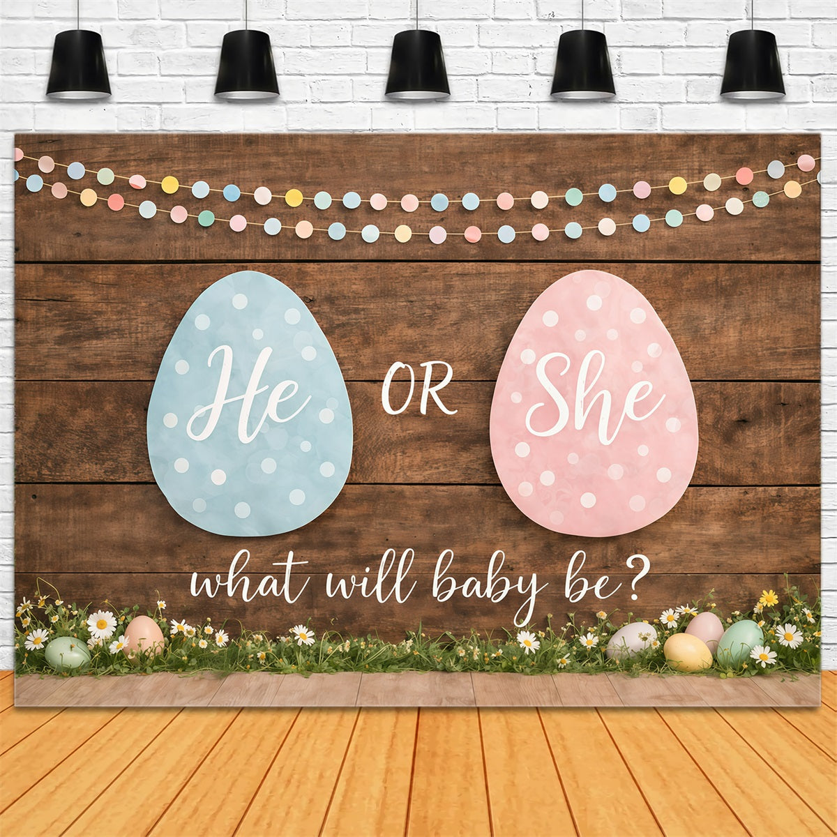 Easter Gender Reveal Backdrop Pastel Eggs Wood Daisies Easter Themed Backdrop UK GQ61-24