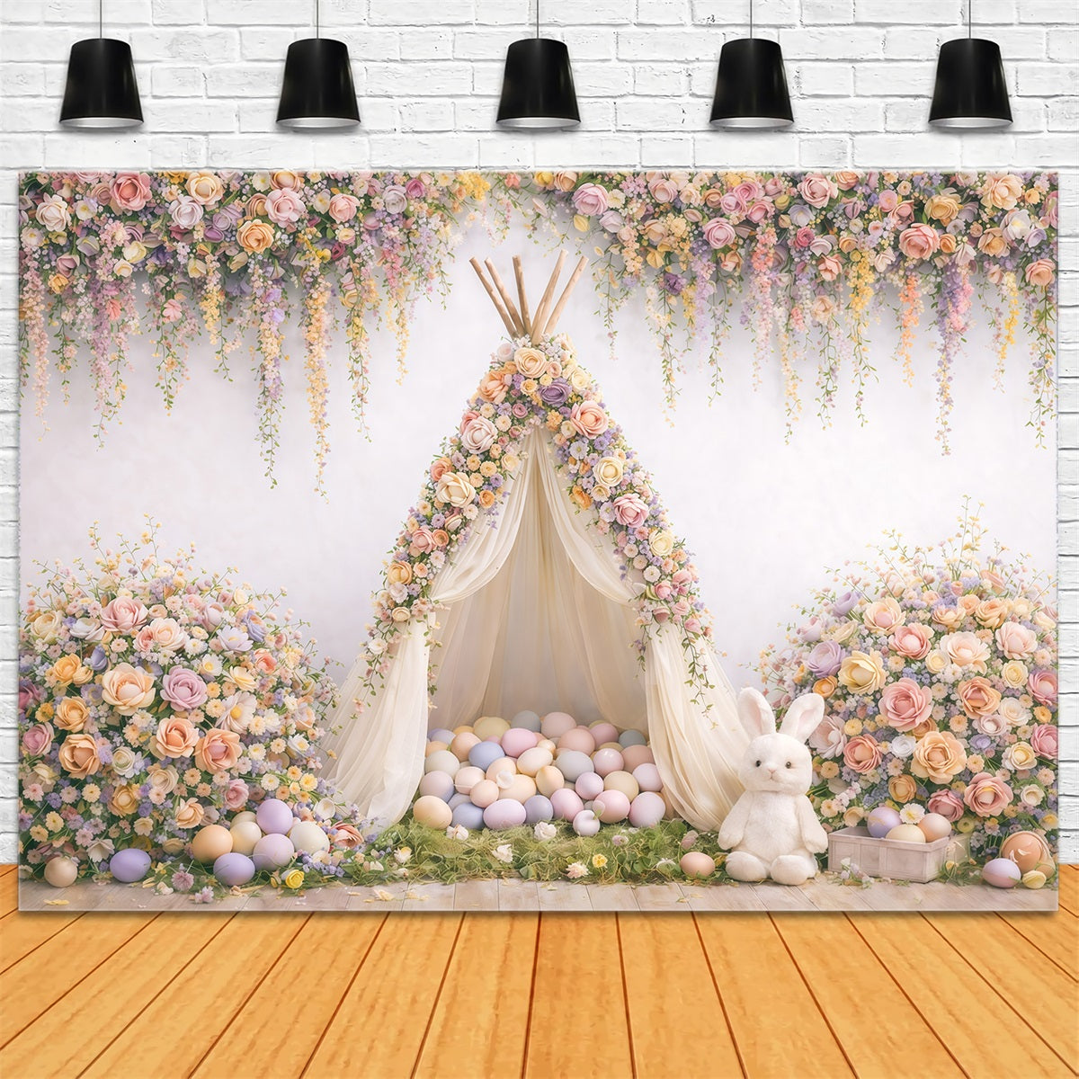 Baby Easter Backdrop Floral Teepee Egg Tent Easter Picture Backdrop Ideas UK GQ61-25