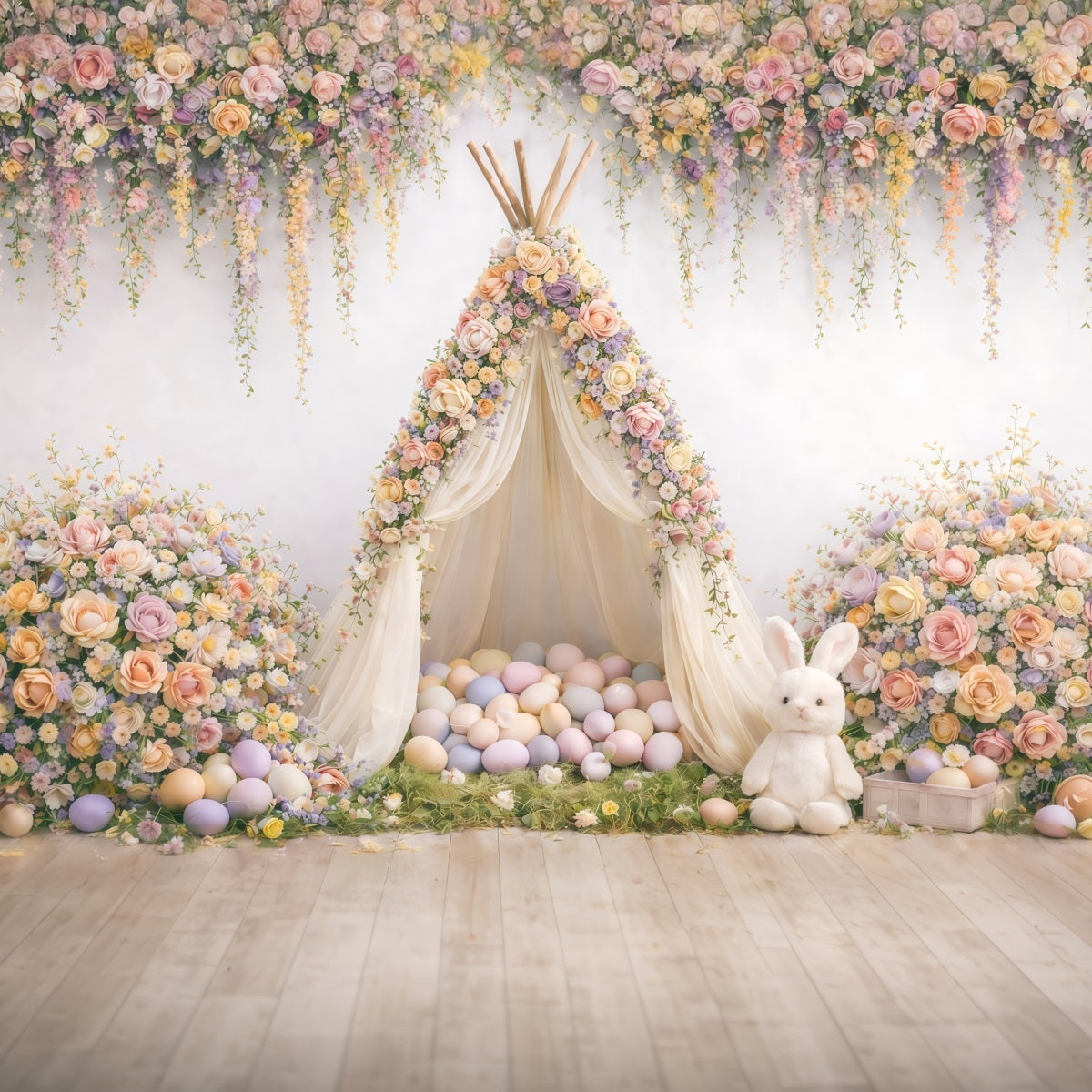 Baby Easter Backdrop Floral Teepee Egg Tent Easter Picture Backdrop Ideas UK GQ61-25