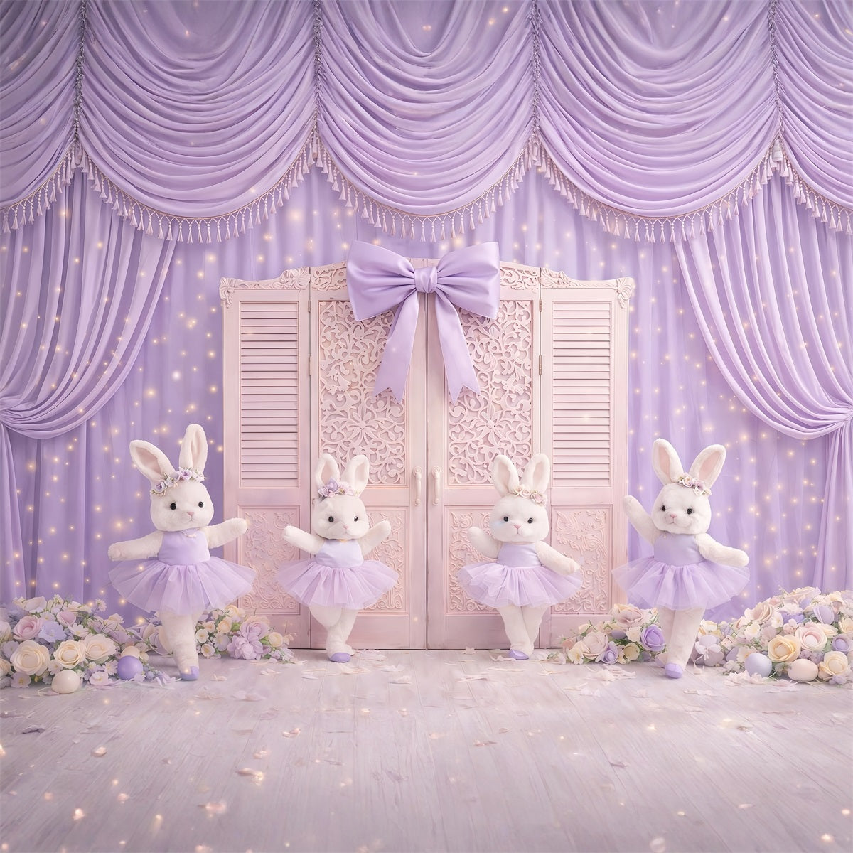 Bunny Backdrop Ideas Lavender Curtain Ballet Stage Backdrop For Easter Pictures UK GQ61-26