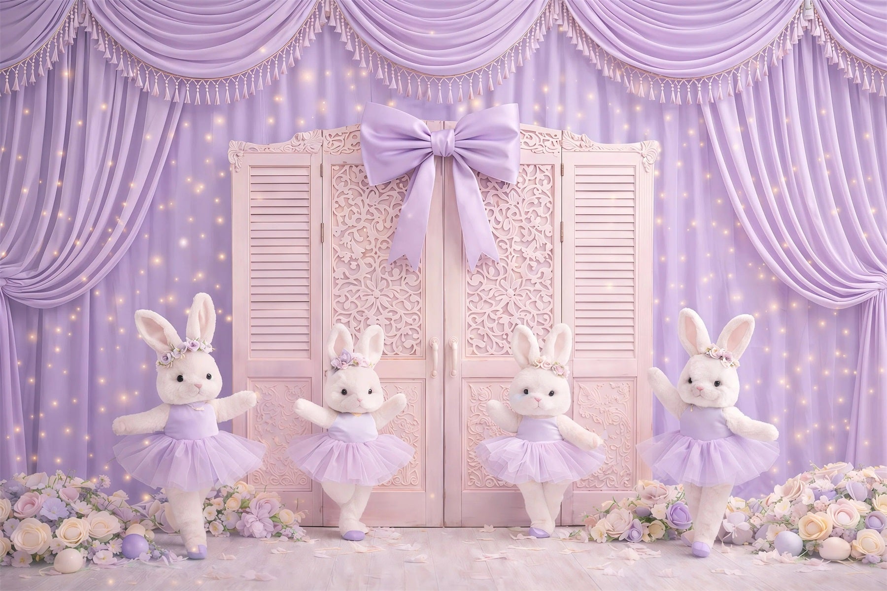 Bunny Backdrop Ideas Lavender Curtain Ballet Stage Backdrop For Easter Pictures UK GQ61-26