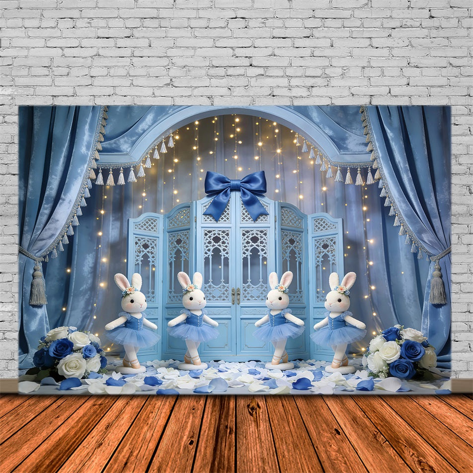 Bunny Backdrop Ideas Blue Curtain Ballet Stage Backdrop For Easter Pictures UK GQ61-27