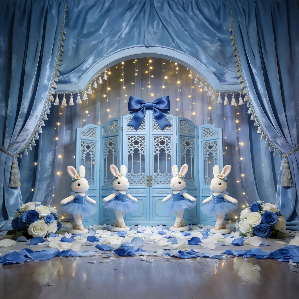 Bunny Backdrop Ideas Blue Curtain Ballet Stage Backdrop For Easter Pictures UK GQ61-27