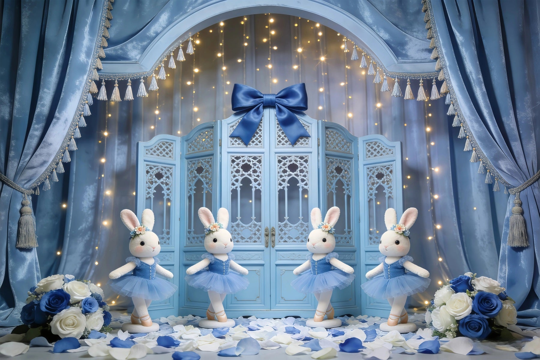 Bunny Backdrop Ideas Blue Curtain Ballet Stage Backdrop For Easter Pictures UK GQ61-27