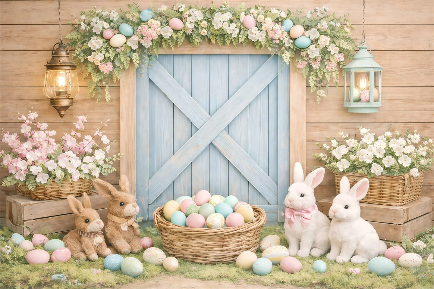 Easter Baby Backdrop Rustic Bunny Barn Door Easter Photography Backdrop UK GQ61-28